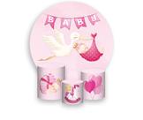 Painel De Festa Redondo 1,50x1,50 + Trio De Capas Cilindro - Chá de Bebê Menina Rosa 012