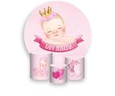 Painel De Festa Redondo 1,50x1,50 + Trio De Capas Cilindro - Chá de Bebê Menina Rosa Claro 013