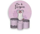 Painel De Festa Redondo 1,50x1,50 + Trio De Capas Cilindro - Chá Lingerie Corpete Laços 001