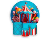 Painel De Festa Redondo 1,50x1,50 + Trio De Capas Cilindro - Circo Clássico Tenda Azul Claro e Vermelho Tenda 018