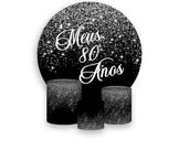 Painel De Festa Redondo 1,50x1,50 + Trio De Capas Cilindro - Efeito Glitter Prata Meus 80 Anos 301 Painel De Festa Redondo 1,50x1,50 + Trio De Capas Cilindro - Efeito Glitter Prata Meus 80 Anos 301