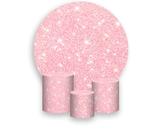 Painel De Festa Redondo 1,50x1,50 + Trio De Capas Cilindro - Efeito Glitter Rosa Pastel com Brilho 094