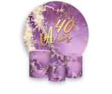 Painel De Festa Redondo 1,50x1,50 + Trio De Capas Cilindro - Efeito Mármore Roxo com Dourado 40 Anos 167