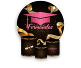 Painel De Festa Redondo 1,50x1,50 + Trio De Capas Cilindro - Formatura Capelo Rosa 011 Painel De Festa Redondo 1,50x1,50 + Trio De Capas Cilindro - Formatura Capelo Rosa 011