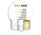 Painel De Festa Redondo 1,50x1,50 + Trio De Capas Cilindro - Geométrico Dourado 90 Anos 152