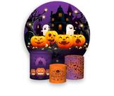 Painel De Festa Redondo 1,50x1,50 + Trio De Capas Cilindro - Halloween Abóboras e Fantasmas 004