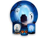 Painel De Festa Redondo 1,50x1,50 + Trio De Capas Cilindro - Halloween Cemitério Fantasmas 014