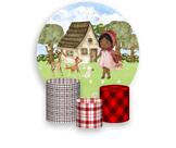 Painel De Festa Redondo 1,50x1,50 + Trio De Capas Cilindro - Menina Bosque e Animais 005 Painel De Festa Redondo 1,50x1,50 + Trio De Capas Cilindro - Menina Bosque e Animais 005