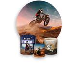 Painel De Festa Redondo 1,50x1,50 + Trio De Capas Cilindro - Motocross Salto 001