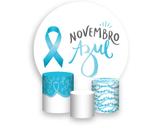 Painel De Festa Redondo 1,50x1,50 + Trio De Capas Cilindro - Novembro Azul Laço 006
