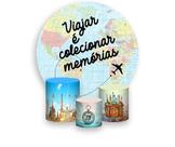 Painel De Festa Redondo 1,50x1,50 + Trio De Capas Cilindro - Volta ao Mundo Viajar 010 Painel De Festa Redondo 1,50x1,50 + Trio De Capas Cilindro - Volta ao Mundo Viajar 010