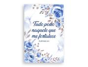 Painel De Festa Vertical 1,50 x 2,20 - Floral Azul Religioso Deus Está no Controle 007