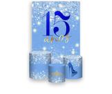 Painel De Festa Vertical 1,50 x 2,20 + Trio De Capas Cilindro - 15 Anos Azul Efeito Glitter 214