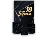 Painel De Festa Vertical 1,50 x 2,20 + Trio De Capas Cilindro - 18 Anos Dourado Fundo Preto 198