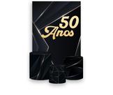 Painel De Festa Vertical 1,50 x 2,20 + Trio De Capas Cilindro - 50 Anos Dourado Fundo Preto 202