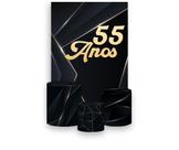 Painel De Festa Vertical 1,50 x 2,20 + Trio De Capas Cilindro - 55 Anos Dourado Fundo Preto 210