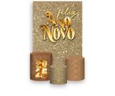 Painel De Festa Vertical 1,50 x 2,20 + Trio De Capas Cilindro - Ano Novo Tons Bronze e Dourado 019