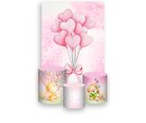 Painel De Festa Vertical 1,50 x 2,20 + Trio De Capas Cilindro - Balões Corações Rosa 050