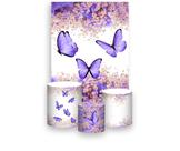 Painel De Festa Vertical 1,50 x 2,20 + Trio De Capas Cilindro - Borboleta Lilás Floral 025