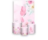 Painel De Festa Vertical 1,50 x 2,20 + Trio De Capas Cilindro - Borboleta no Campo de Flores Rosa 039