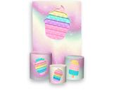Painel De Festa Vertical 1,50 x 2,20 + Trio De Capas Cilindro - Brinquedo Push Pop It Candy 001