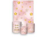 Painel De Festa Vertical 1,50 x 2,20 + Trio De Capas Cilindro - Chá de Bebê Brilha Brilha Estrelinha Rosa 010