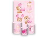 Painel De Festa Vertical 1,50 x 2,20 + Trio De Capas Cilindro - Chá de Bebê Menina Rosa Love 038