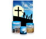 Painel De Festa Vertical 1,50 x 2,20 + Trio De Capas Cilindro - Culto da Família Cruz e Céu 070