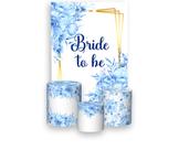 Painel De Festa Vertical 1,50 x 2,20 + Trio De Capas Cilindro - Despedida de Solteira Bride To Be Floral Azul 006