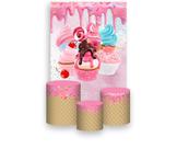 Painel De Festa Vertical 1,50 x 2,20 + Trio De Capas Cilindro - Doces Cupcakes 012