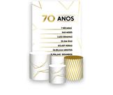 Painel De Festa Vertical 1,50 x 2,20 + Trio De Capas Cilindro - Efeito Geométrico Dourado 70 Anos 087