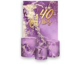 Painel De Festa Vertical 1,50 x 2,20 + Trio De Capas Cilindro - Efeito Mármore Roxo com Dourado 40 Anos 061