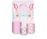 Painel De Festa Vertical 1,50 x 2,20 + Trio De Capas Cilindro - Fachada Confeitaria Rosa 020