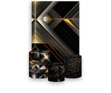 Painel De Festa Vertical 1,50 x 2,20 + Trio De Capas Cilindro - Geométrico Preto com Dourado 022