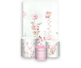Painel De Festa Vertical 1,50 x 2,20 + Trio De Capas Cilindro - Jardim Flores Rosa e Verde Tom Pastel 055