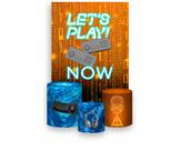 Painel De Festa Vertical 1,50 x 2,20 + Trio De Capas Cilindro - Jogos Let's Play Now 007 Painel De Festa Vertical 1,50 x 2,20 + Trio De Capas Cilindro - Jogos Let's Play Now 007