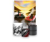 Painel De Festa Vertical 1,50 x 2,20 + Trio De Capas Cilindro - Kart Corrida 008 Painel De Festa Vertical 1,50 x 2,20 + Trio De Capas Cilindro - Kart Corrida 008