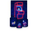 Painel De Festa Vertical 1,50 x 2,20 + Trio De Capas Cilindro - Maquina De Jogos Azul 020