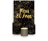 Painel De Festa Vertical 1,50 x 2,20 + Trio De Capas Cilindro - Meus 80 Anos Dourado 077 Painel De Festa Vertical 1,50 x 2,20 + Trio De Capas Cilindro - Meus 80 Anos Dourado 077