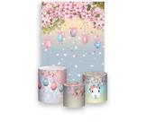 Painel De Festa Vertical 1,50 x 2,20 + Trio De Capas Cilindro - Ovos de Páscoa Flores 018