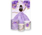 Painel De Festa Vertical 1,50 x 2,20 + Trio De Capas Cilindro - Pincesa Lilás Com Flores 062