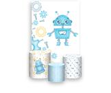 Painel De Festa Vertical 1,50 x 2,20 + Trio De Capas Cilindro - Robôzinho Cute Azul 009