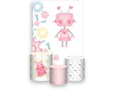 Painel De Festa Vertical 1,50 x 2,20 + Trio De Capas Cilindro - Robôzinho Cute Rosa 010