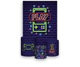 Painel De Festa Vertical 1,50 x 2,20 + Trio De Capas Cilindro - Video Game Play 014