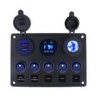 Painel De Interruptores Gangue De 5 Posições 12V Com Voltímetro E Carregador USB QC3.0 Para Barco,