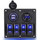 Painel De Interruptores Rocker À Prova d'Água Com 4 Botões E Voltímetro Digital LED Para Carro, Painel De Interruptores Rocker À Prova d'Água Com 4 Botões E Voltímetro Digital LED Para Carro,