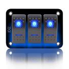 Painel de interruptores Rocker FXC 3 Gang Toggle Switches com 2 LEDs azuis