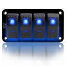 Painel de interruptores Rocker FXC 4 Gang Toggle Switches de 5 pinos azuis