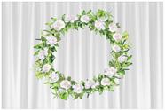 Painel de Lona Aro de Folhas e Flores Cortina Branca