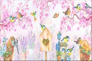 Painel de Lona Casa de Passarinhos Flores Aquarelado Painel de Lona Casa de Passarinhos Flores Aquarelado